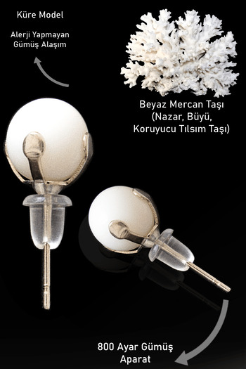 Tesbih Atölyesi White Coral Stone Point - Certified Natural Earrings