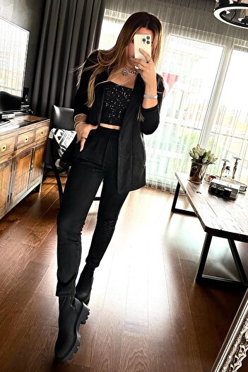 Sohotique By P Payetli İp Askılı Crop Siyah