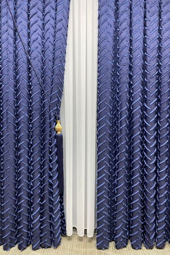 Cortibo Navy Blue Harmony Series Tasseled Background Curtain - 2 Sparse Pleats in 1