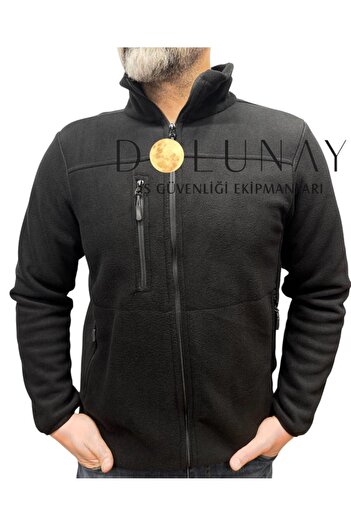 Dolunay İş Elbiseleri Men's Fleece Sweatshirt - Black, Full Zip