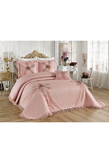 BALADI HOME Dowry Bedspread ( Set 4 Pieces ) French Lace and Quilted High Quality Goncagül