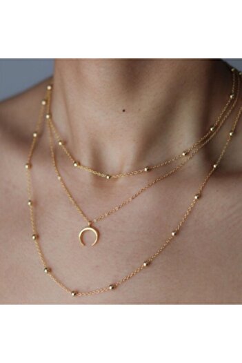 pop up store Gold Top Zincir Hilal Detay Üçlü Kolye