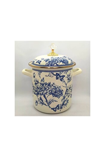 EBRULİEMAYE 18 cm Enamel Vintage Blue Blanc Asparagus 3 Liter Pulses Milk Yogurt Pasta Cookware