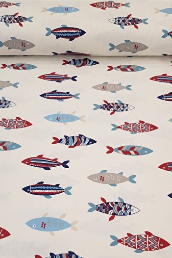 DecoKır Premier Home Fish Patterned Care Free Stain Resistant Water Repellent Cotton Fabric