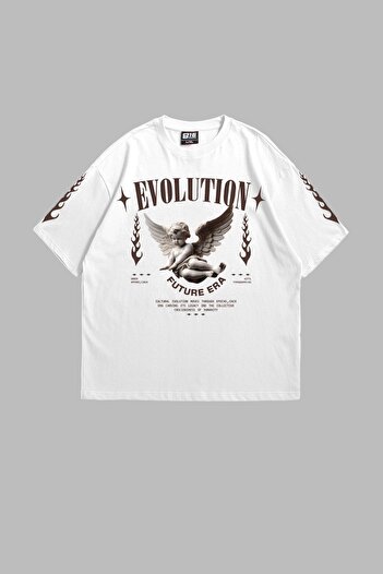 Sekizbiraltı Evolution Angel V2 - 24/1 Model Unisex White Oversize T-Shirt