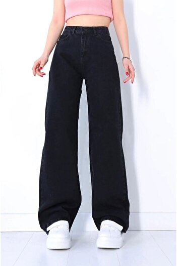 LAMİRAMOOD High Waist Stretchy Wide Leg - Palazzo Black Jeans Blue Turtle