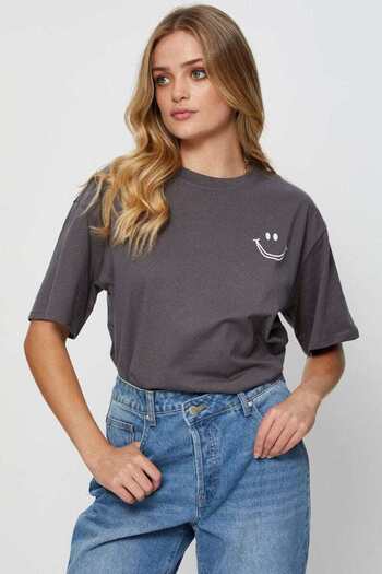 FAVORİST Crew Neck Unisex Smile Printed T-shirt