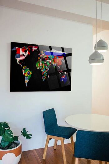 TAULART World Map with Flags Map for Office, Home 4mm Unbreakable Tempered High Definition Glass Table