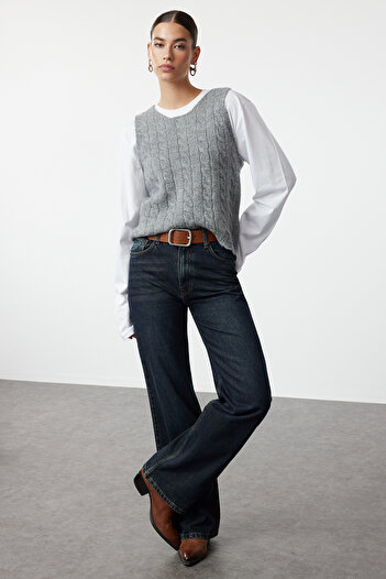 Trendyol Collection Knitted Detailed Anthracite Knitwear Sweater - Soft Textured Twoaw25Sv00009