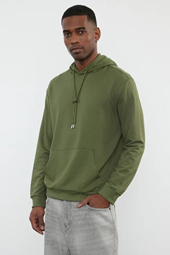 Trendyol Collection Khaki Regular/Normal Cut Hooded Long Sleeve Sweatshirt Without Gold Tmnaw20Sw0162