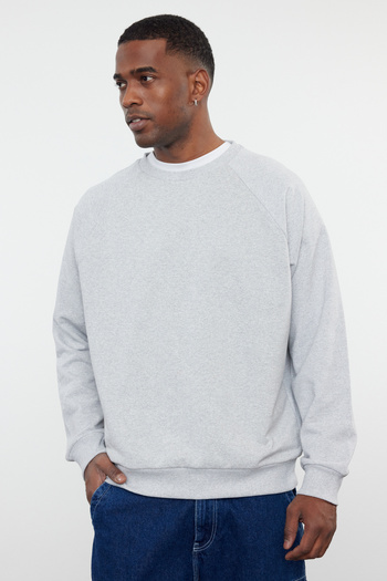 Trendyol Collection Gray Melange Oversize/Loose Fit Fleece Inside/Warm Raglan Sleeve Sweatshirt Tmnaw23Sw00190