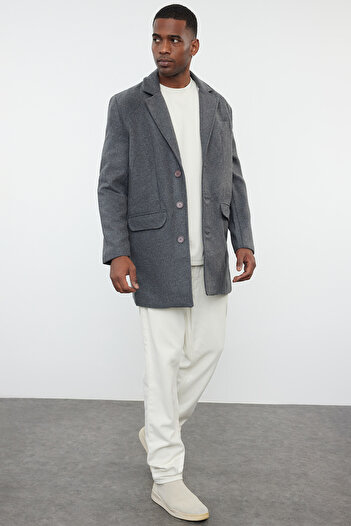 Trendyol Collection Men's Winter Anthracite Stamp Coat - Wool Blended TMNAW25KB00000
