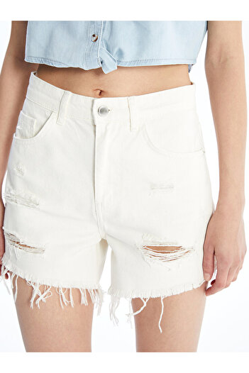 LC Waikiki Standard Fit Ripped Detailed Women's Jean Shorts