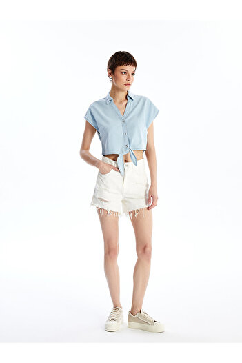LC Waikiki Standard Fit Ripped Detailed Women's Jean Shorts