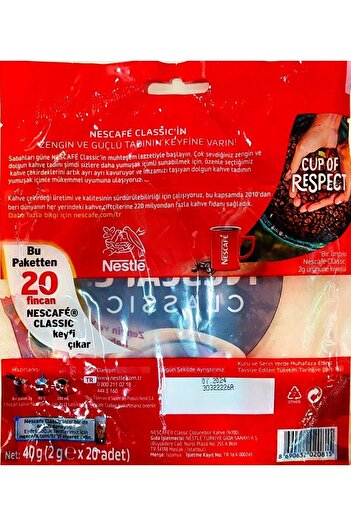Nescafe CLASSIC 2 gr x 20 li KAHVE