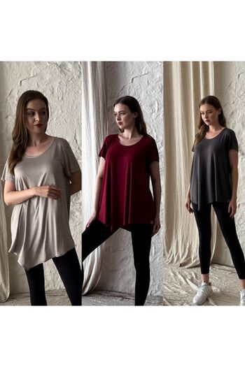 SARE ERKMEN Asymmetric Patterned Long T-Shirt - Pack of 3 (Beige-Burgundy-Grey)