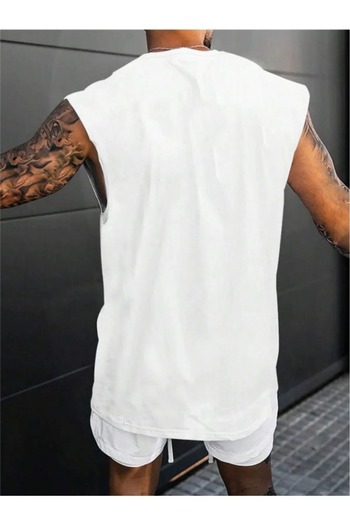 CONSTRAİN Ανδρικό μπλουζάκι New Season White Oversize - Ειδικό σχέδιο σημαίας, στάμπα στο στήθος, αμάνικο