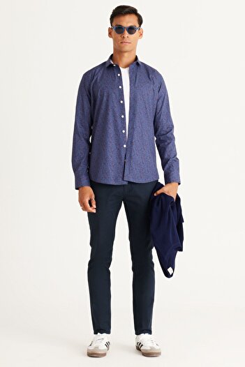 AC&Co / Altınyıldız Classics Pánská modro-klaretová červená Slim Fit Slim Fit italský límec 100% bavlna s potiskem