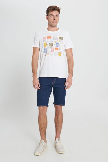 AC&Co / Altınyıldız Classics Men's Ecru Standard Fit Regular Cut 100% Cotton Printed Crew Neck T-Shirt