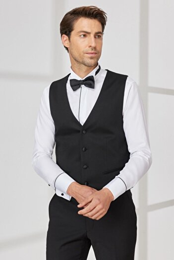 ALTINYILDIZ CLASSICS Ανδρικό κλασικό γιλέκο μαύρο Slim Fit Slim Fit V-Neck