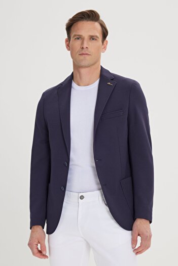 ALTINYILDIZ CLASSICS Erkek Lacivert Slim Fit Dar Kesim Mono Yaka Casual Blazer Ceket