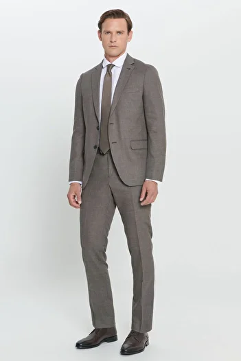 ALTINYILDIZ CLASSICS Men's Black-gray Regular Fit Comfortable Cut Mono Collar Patterned Suit