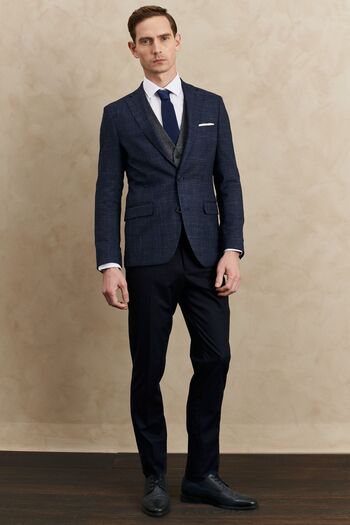 ALTINYILDIZ CLASSICS Men's Navy Blue Slim Fit Slim Fit Mono Collar Patterned Vest Suit