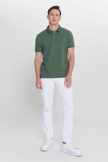 ALTINYILDIZ CLASSICS Pánské bavlněné tričko Khaki Slim Fit Polo s límečkem - nezvlněné