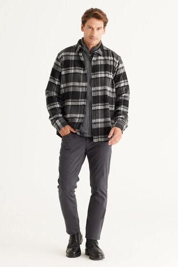 ALTINYILDIZ CLASSICS Men's Black-anthracite Comfort Fit Relaxed Cut Button Collar Plaid Patterned Flannel Shirt