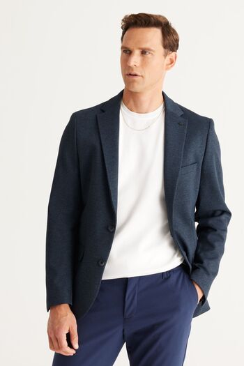 ALTINYILDIZ CLASSICS Men's Black-Navy Blue Slim Fit Slim Fit Mono Collar Diagonal Patterned Blazer Jacket