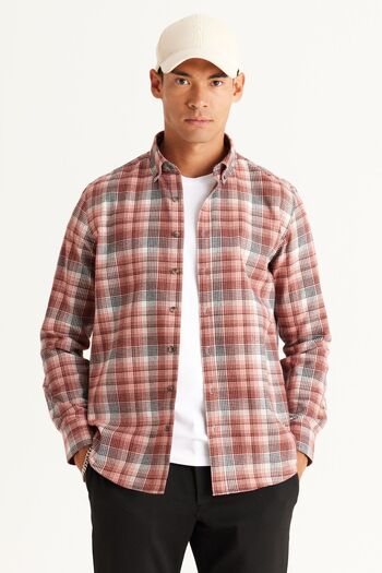 ALTINYILDIZ CLASSICS Men's Brick-Black Slim Fit Slim Fit Buttoned Collar Cotton Plaid Patterned Flannel Lumberjack Shirt