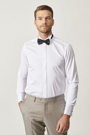 ALTINYILDIZ CLASSICS Men's White White Groom Suit Collar Tailored Slim Fit Slim Cut Shirt