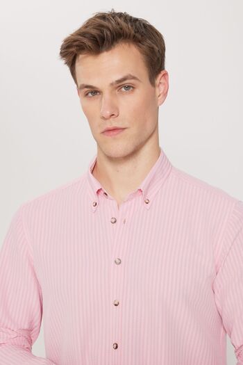 AC&Co / Altınyıldız Classics Ροζ Oxford Seersucker Pattern - Flexible Slim Fit Shirt