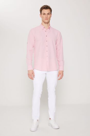 AC&Co / Altınyıldız Classics Pink Oxford Seersucker Pattern - Flexible Slim Fit Shirt