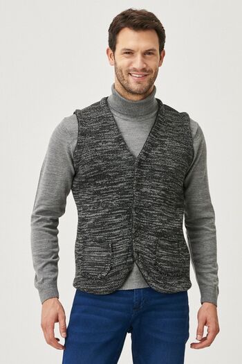 ALTINYILDIZ CLASSICS Men's Anthracite-gray Standard Fit Regular Cut 100% Cotton Patternless V-Neck Knitwear Vest