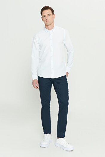 AC&Co / Altınyıldız Classics White Technic Oxford Seersucker Pattern - Flexibilní košile Slim Fit