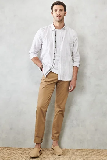 AC&Co / Altınyıldız Classics Ανδρικό Camel Slim Fit Slim Fit 5 Pocket Ευέλικτο παντελόνι Chino