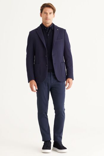 AC&Co / Altınyıldız Classics Men's Navy Blue Slim Fit Slim Fit Mono Collar Cotton Patterned Blazer Jacket