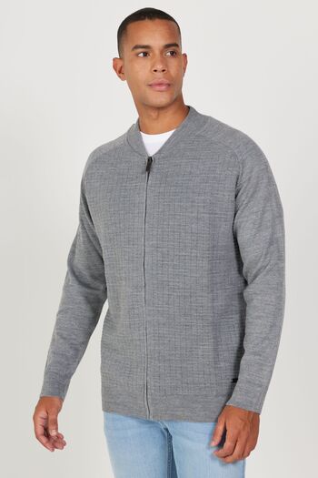 ALTINYILDIZ CLASSICS Men's Gray Standard Fit Regular Cut College Collar Knitwear Cardigan
