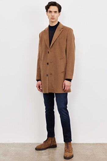ALTINYILDIZ CLASSICS Men's Camel Standard Fit Regular Cut Mono Collar Woolen Coat