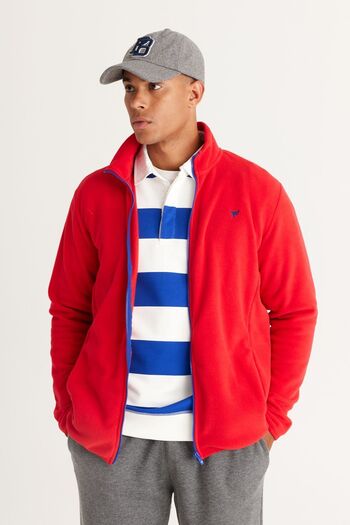 AC&Co / Altınyıldız Classics Men's Red Standard Fit Regular Cut Cold-Proof Stand Collar Fleece Sweatshirt Jacket