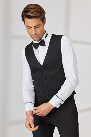 ALTINYILDIZ CLASSICS Ανδρικό κλασικό γιλέκο μαύρο Slim Fit Slim Fit V-Neck