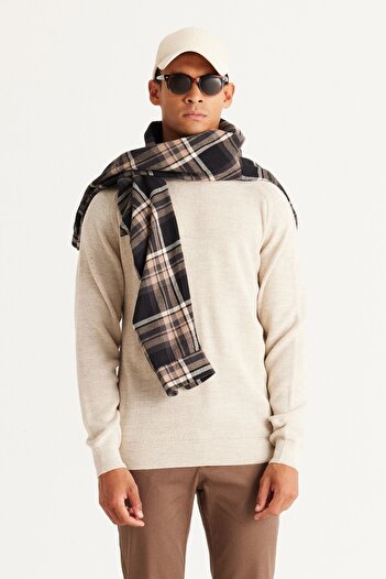 AC&Co / Altınyıldız Classics Men's Stone Standard Fit Regular Cut Crew Neck Patterned Knitwear Sweater