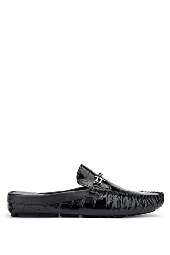 Tamer Tanca Men's Black Genuine Leather Crocodile Slippers
