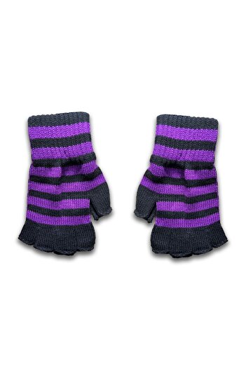 Köstebek Purple Black Striped Cut Finger Unisex Gloves