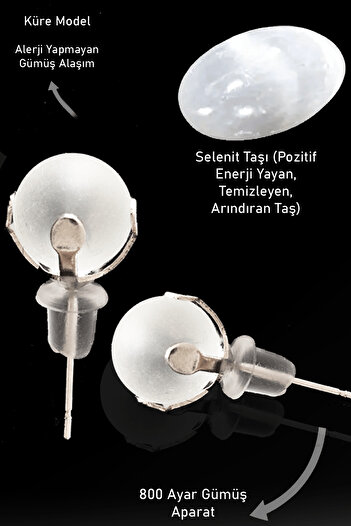 Tesbih Atölyesi Real Selenite Stoned Point Natural Stone Earrings - Certified
