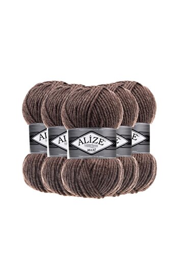 Alize Alize Superlana Maxi 5 Pieces Hand Knitting Yarn - 240 Melange Brown