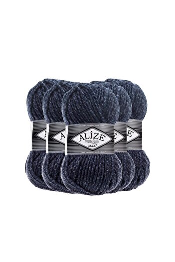 Alize 5 Pieces Alize Superlana Maxi - 805 Jaspe Navy Blue Hand Knitting Yarn