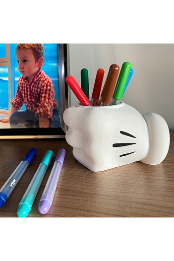 Root Made Mickey Mouse El Şeklinde Kalemlik Dekoratif Çok Amaçlı Kullanılabilir Saksı ve Fırçalık Organizer