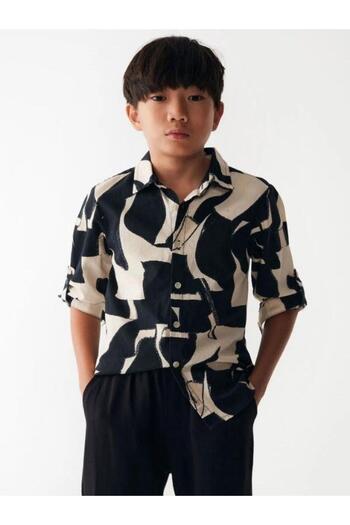 NK Boy's Linen Shirt - Patterned and Folded Sleeves